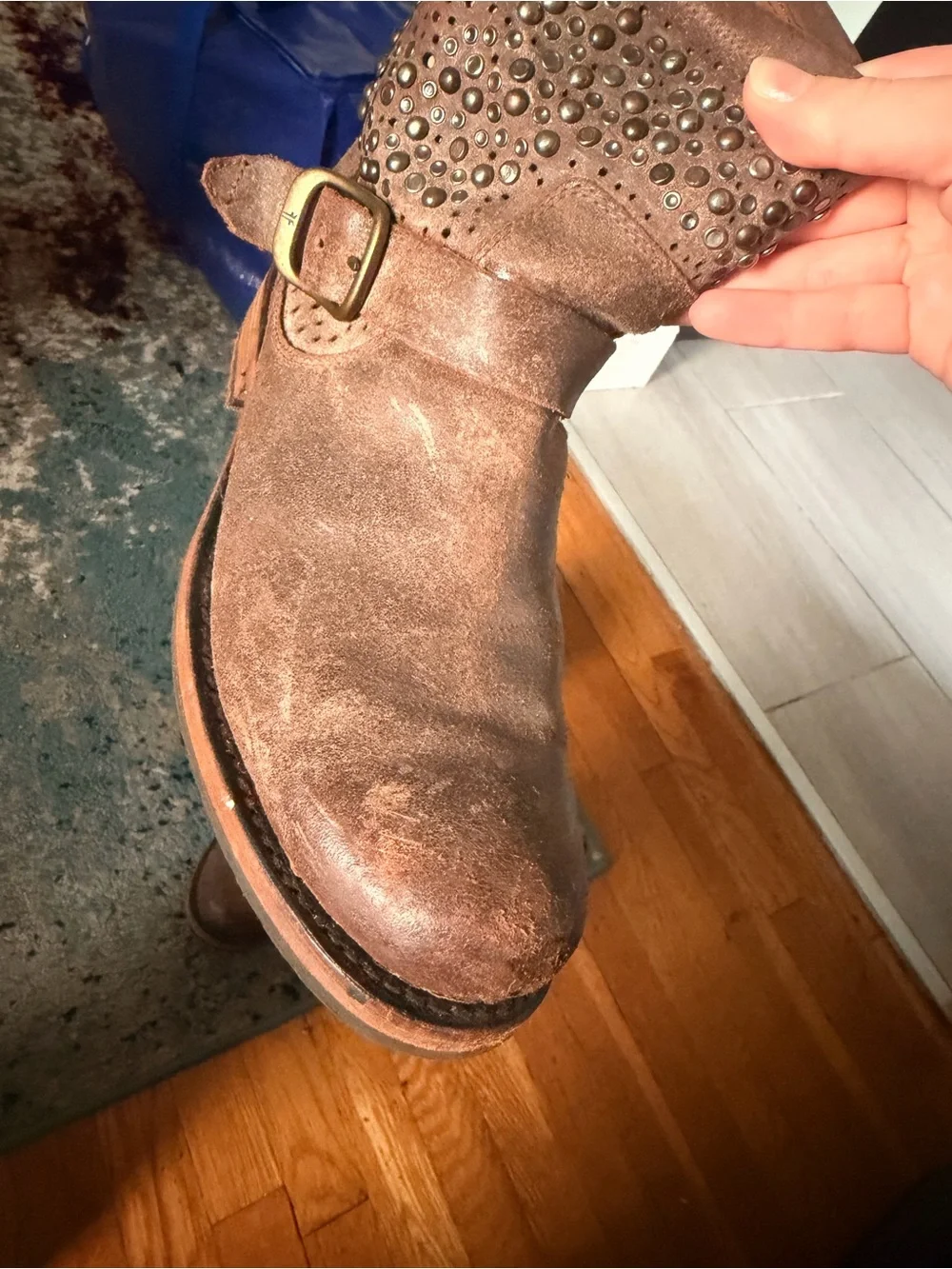 Frye Studded Brown Leather Ankle Boots